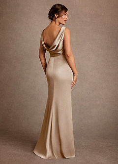 Azazie Baltimore Mother of the Bride Dresses Taupe A-Line Pleated Stretch Satin Dress image2