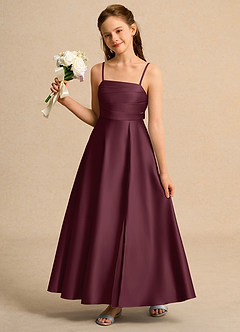 Azazie Pebbles Girls Formal Blumenmädchenkleider A-Linie Plissee Matte Satin Kleid Cabernetrot image1