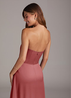 Azazie Wren Bridesmaid Dresses Antique Rose A-Line Strapless Stretch Satin Convertible Dress image4