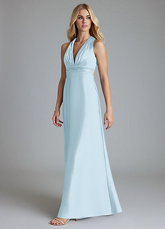 Azazie Raelynn Venta Final Vestido de Azul Cielo de Satén Elástico de Corte en A con Plisado image1