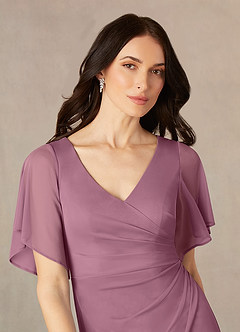 Azazie Selah Mother of the Bride Dresses Vintage Mauve A-Line V-Neck ruched Mesh Dress image3