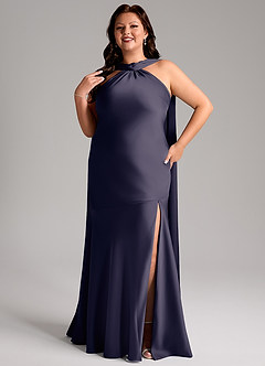 Azazie Kinsley Bridesmaid Dresses Stormy Mermaid Side Slit Stretch Satin Dress image11