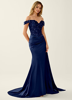 Nerine Marineblau Meerjungfrauen-Abendkleid mit Spitzenkorsett und Schnürung am Rücken image3