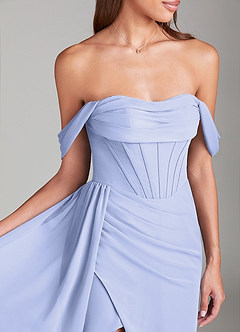 Azazie Amyra Robes de demoiselle d'honneur Robe Fourreau Convertible en Mousseline de soie Épaule décolletée Lavande image6