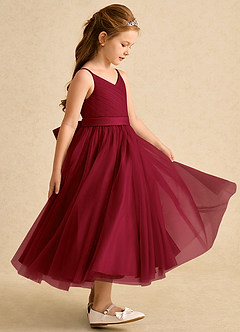 Azazie Patootie vestidos de niña de las flores Vestido de Borgoña de Tul de Corte En A con Tirante Espagueti image4