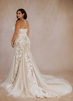 Azazie Bae Wedding Dresses Diamond White Nude Mermaid Sequins Tulle Dress image10