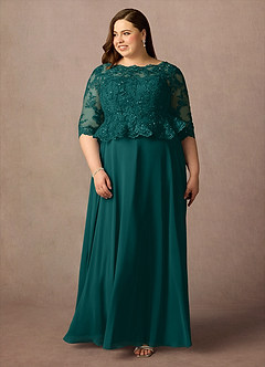 Azazie Averie Kleider für die Brautmutter A-Linie Bootshals Pailletten Chiffon Kleid Pfau image7