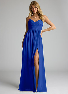 Azazie Alia Bridesmaid Dresses Royal Blue A-Line Pleated Chiffon Dress image1