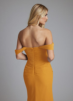 Azazie Luiza Bridesmaid Dresses Butterscotch Mermaid Off the Shoulder Chiffon Dress image3