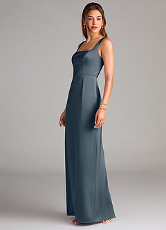 Azazie Flori Bridesmaid Dresses Twilight Sheath Side Slit Stretch Satin Dress image4