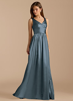 Azazie Keyla Bridesmaid Dresses Twilight A-Line Pleated Metallic Satin Dress image4