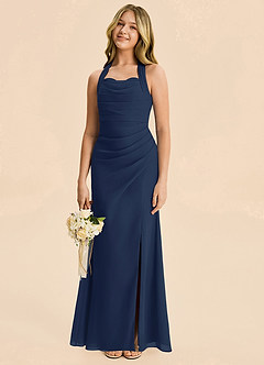 Azazie Destiny Junior Dark Navy Sheath Ruched Chiffon Dress image1