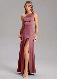 Azazie Feby Jurken voor bruidsmeisjes Jurk van Stretch Satijn met A-Lijn One-Shoulder Woestijnroos image6
