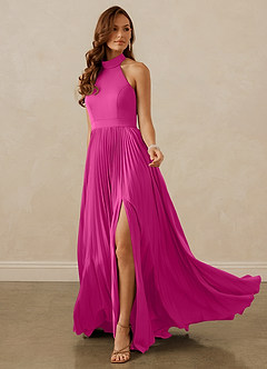 Christian Siriano Bridal for Azazie 1007 Bridesmaid Dresses Fuchsia A-Line Pleated Stretch Satin Dress image3