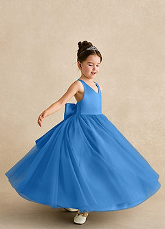 Azazie Peanut vestidos de niña de las flores Vestido de Azul Grisaceo de Tul de Corte En A con Tirantes image5
