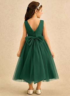 Azazie Macaron Flower Girl Dresses Dark Green A-Line Pleated Tulle Dress image2