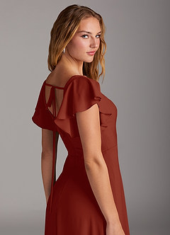 Azazie Bondi Robes de demoiselle d'honneur Robe Trapèze en Mousseline extensible Fente Latérale Rouille image5