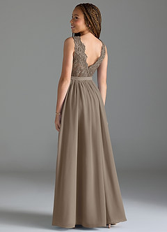 Azazie Elly Junior Taupe A-Line Lace Chiffon Dress image5