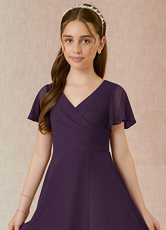 Azazie Induh Junior Plum A-Line Ruched Chiffon Dress image4