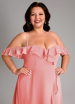 Azazie Lyra Bridesmaid Dresses Coral A-Line Chiffon Convertible Dress image17