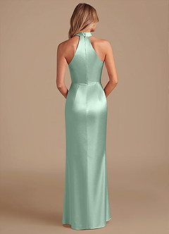 Azazie Karlotta Bridesmaid Dresses Agave Sheath Pleated Metallic Satin Dress image2