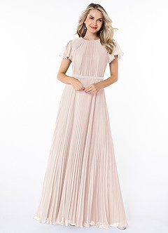 Azazie Kara Modest Bridesmaid Dresses A-Line Pleated Chiffon Floor-Length Dress image4