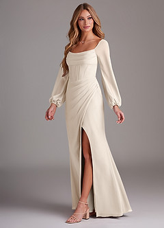 Azazie Charissa Bridesmaid Dresses White Alabaster Sheath Long Sleeve Chiffon Dress image4