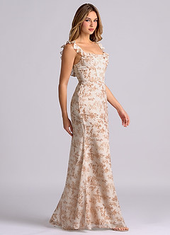 Azazie Callie Bridesmaid Dresses Pink Fern Floral Mermaid Side Slit Chiffon Convertible Dress image3