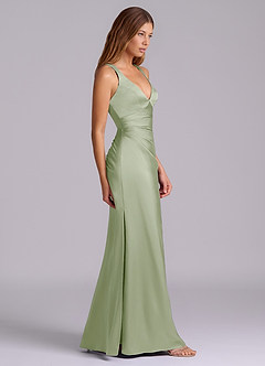 Azazie Amelie Bridesmaid Dresses Dusty Sage A-Line Pleated Stretch Satin Dress image3