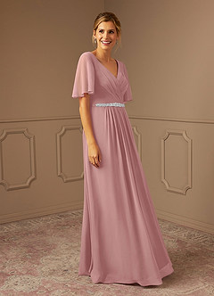 Azazie Tricia Kleider für die Brautmutter A-Linie V-Hals Gefaltet Chiffon Kleid Altrosa image4