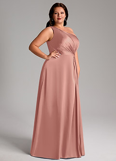 Azazie Brooke Bridesmaid Dresses Rosette A-Line One Shoulder Stretch Satin Dress image10
