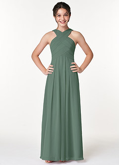 Azazie Kaleigh Junior Eucalyptus A-Line Pleated Chiffon Dress image1