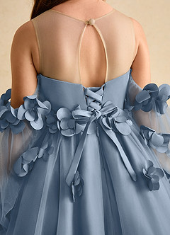 Azazie Karrie Blumenmädchenkleider A-Linie mit ärmel Tüll Kleid Staubblau image8