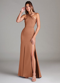 Azazie Rue Vestidos de madrinha de casamento Vestir Bronzeador de Cetim elástico de Linha A com Plissado image1