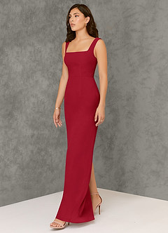 Azazie Flori Bridesmaid Dresses Scarlet Sheath Square Neckline Chiffon Dress image4