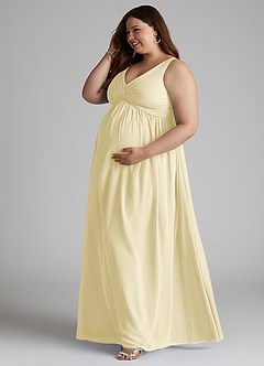 Azazie Yetta Maternity Bridesmaid Dresses A-Line V-Neck Gathered Chiffon Floor-Length Dress image10
