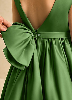 Azazie Doodle Flower Girl Dresses Basil Ball-Gown Bow Matte Satin Dress image6
