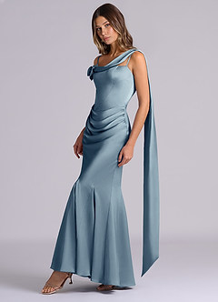 Azazie Inara Bridesmaid Dresses Dusty Blue Mermaid Pleated Stretch Satin Dress image3