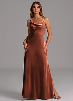 Azazie Olaine Final Sale Terracotta A-Line Pleated Velvet Dress image3