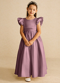 Azazie Piglette Flower Girl Dresses Vintage Mauve A-Line Bow Matte Satin Dress image4