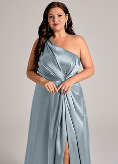 Azazie Brooke Abiti da Damigella Abito A-Line in Raso Metallizzato Monospalla Blu Polveroso image13