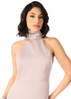 Azazie x Delaney Bridesmaid Dresses Blushing Pink Sheath High Neck Stretch Satin Dress image3