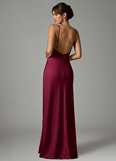 Azazie Stefania Robes de demoiselle d'honneur Robe Trapèze en Satin extensible Bourgogne image2