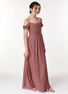 Azazie Alivia Junior Desert Rose A-Line Off the Shoulder Chiffon Dress image3