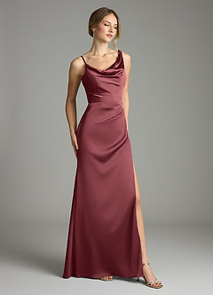 Azazie Samara Robes de demoiselle d'honneur Robe Sirène en Satin extensible Plissée Merlot image4