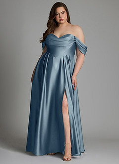 Azazie Loisa Prøv-derhjemme-kjoler A-linje Off the shoulder Stræk satin Gulv-længde Kjole image8