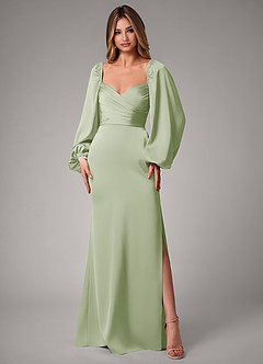 Azazie Sonata Bridesmaid Dresses Dusty Sage Sheath Long Sleeve Stretch Satin Convertible Dress image3