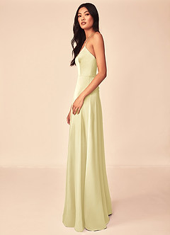 Azazie Mei Brautjungfernkleider A-Linie V-Hals Stretch-Satin Kleid Zitronensorbet image4