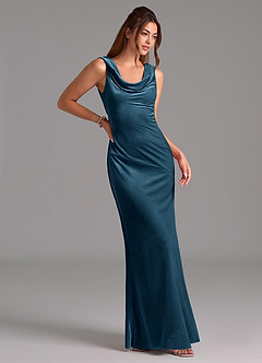 Azazie Rylina Bridesmaid Dresses Blue Topaz Mermaid Bow Velvet Dress image4