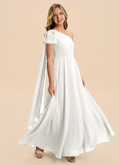 Azazie Averie Junior White A-Line Pleated Chiffon Dress image2
